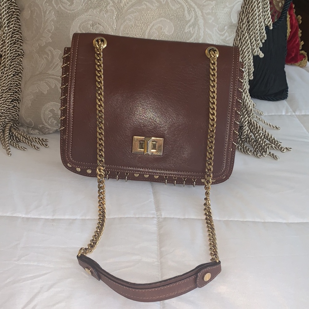 Emilio Pucci Brown Leather Shoulder Bag with Gold Chain. Vintage - Picture 9 of 16
